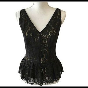 Robert Rodriguez black&gold Peplum lace V neck top